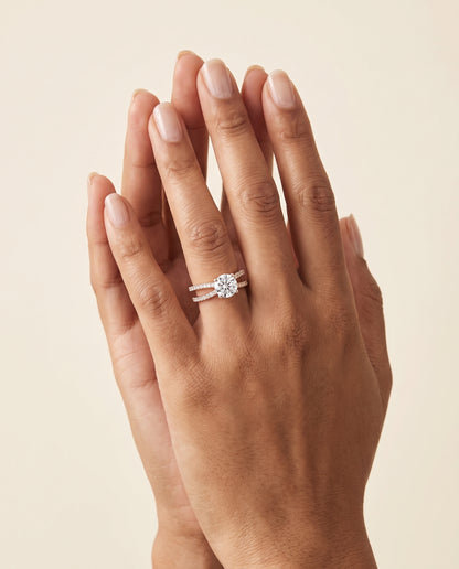 The Carole Two Row Pavé Split Shank Round Engagement Ring Setting in 14K Rose Gold