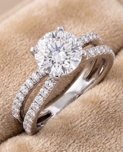 The Carole Two Row Pavé Split Shank Round Engagement Ring Setting in 18K White Gold