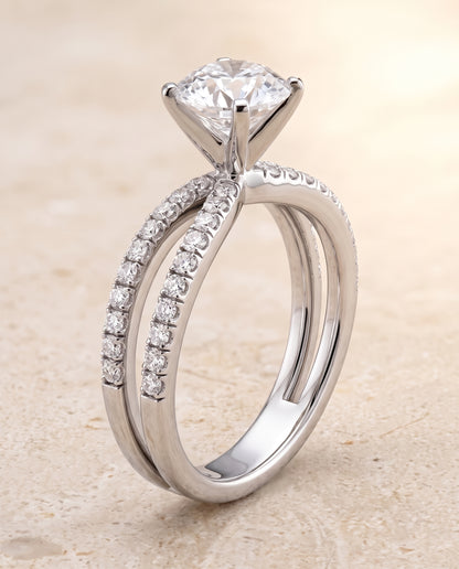 The Carole Two Row Pavé Split Shank Round Engagement Ring Setting in 18K White Gold