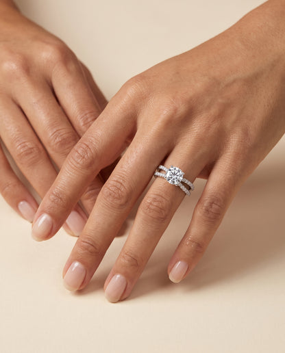 The Carole Two Row Pavé Split Shank Round Engagement Ring Setting in 18K White Gold