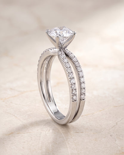 The Carole Two Row Pavé Split Shank Round Engagement Ring Setting in 18K White Gold