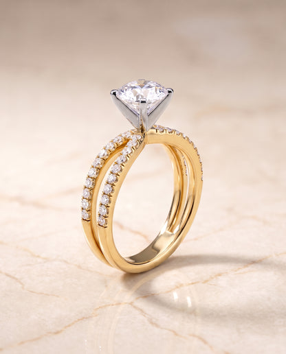 The Carole Two Row Pavé Split Shank Round Engagement Ring Setting in 18K Yellow Gold