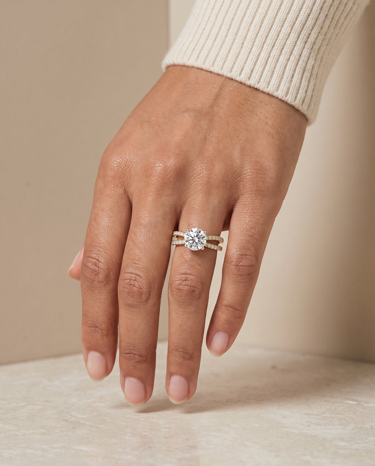 The Carole engagement ring setting in 18K Yellow Gold, two row pavé split shank design | RockHer