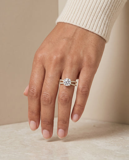 The Carole Two Row Pavé Split Shank Round Engagement Ring Setting in 18K Yellow Gold