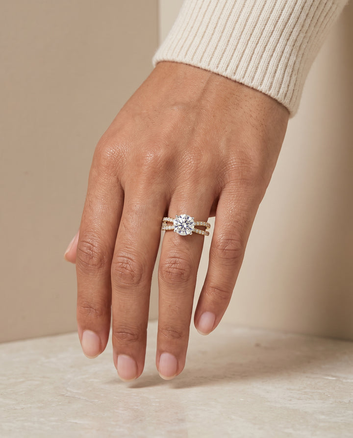 The Carole Two Row Pavé Split Shank Round Engagement Ring Setting in 18K Yellow Gold