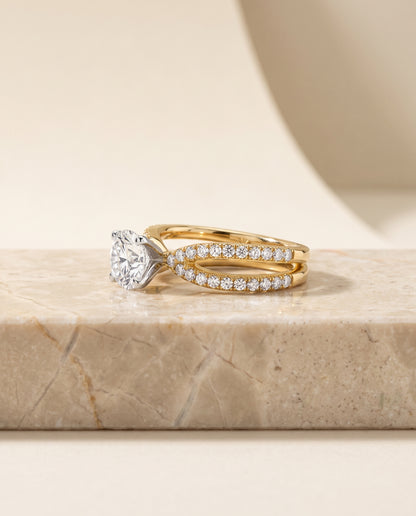 The Carole Two Row Pavé Split Shank Round Engagement Ring Setting in 18K Yellow Gold