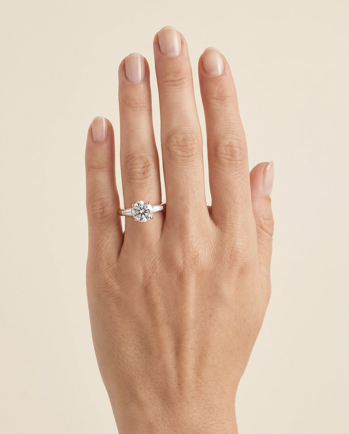 The Caroline Three Stone Round Engagement Ring Setting in 14K Rose Gold