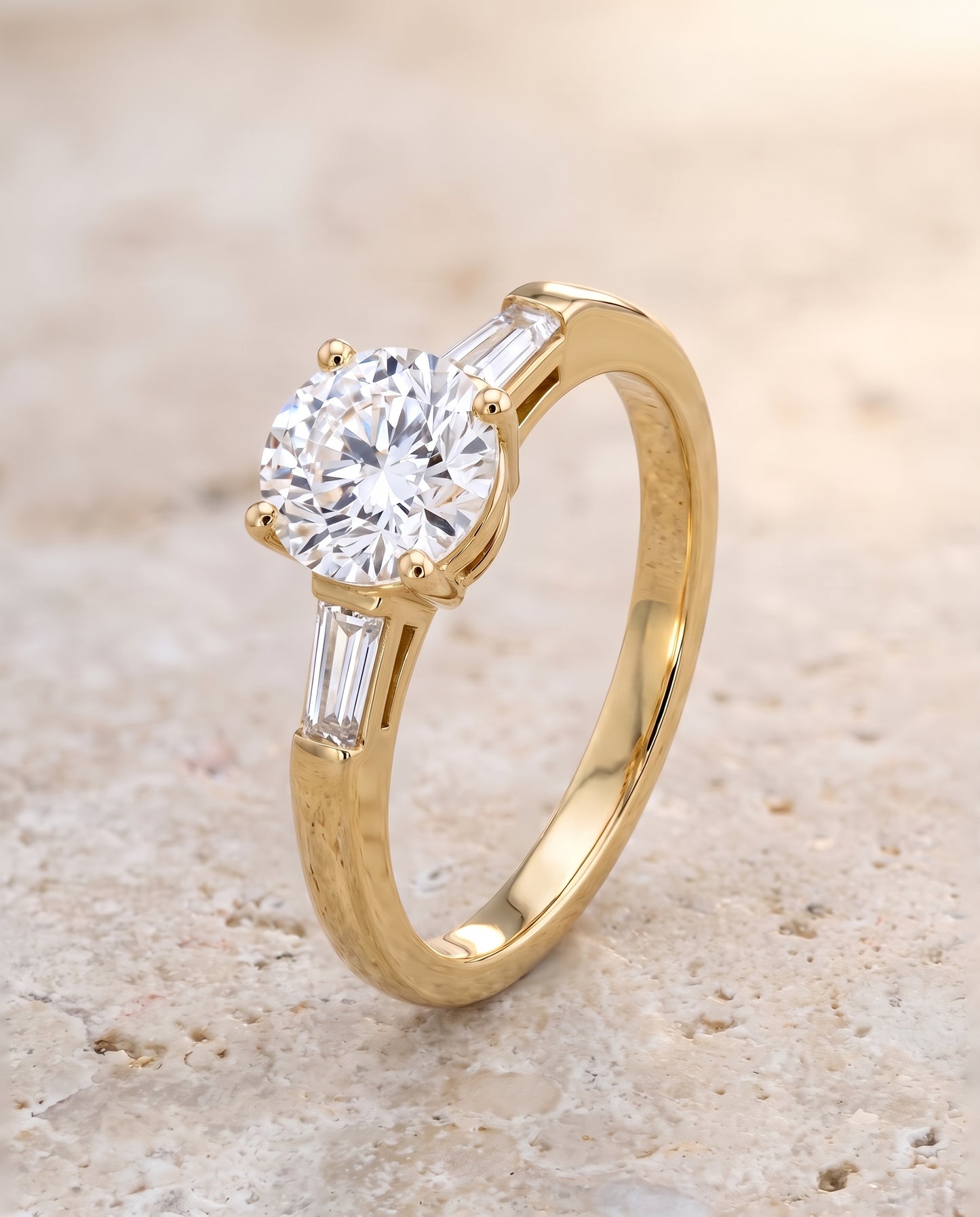 The Caroline Three Stone Round Engagement Ring Setting in 18K Yellow Gold