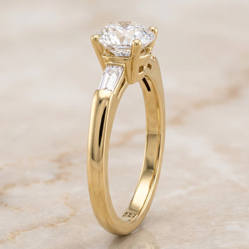 The Caroline Three Stone Round Engagement Ring Setting in 18K Yellow Gold
