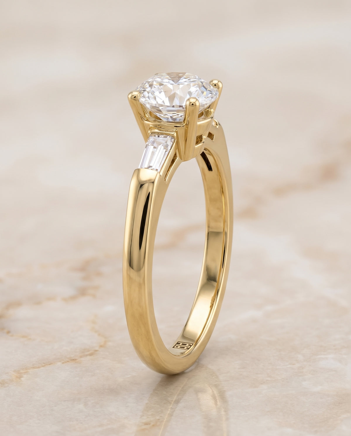 The Caroline Three Stone Round Engagement Ring Setting in 18K Yellow Gold