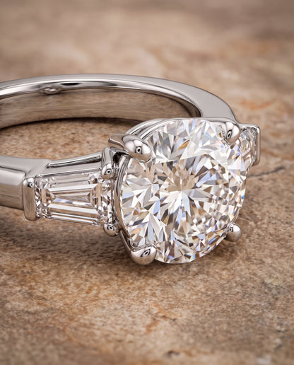 The Caroline Three Stone Round Engagement Ring Setting in 18K White Gold
