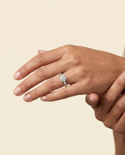 The Caroline Three Stone Round Engagement Ring Setting in 18K White Gold