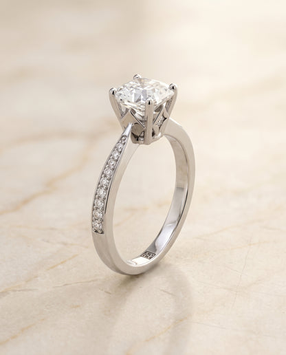 The Carrie Pavé Asscher Cut Engagement Ring Setting in 18K White Gold