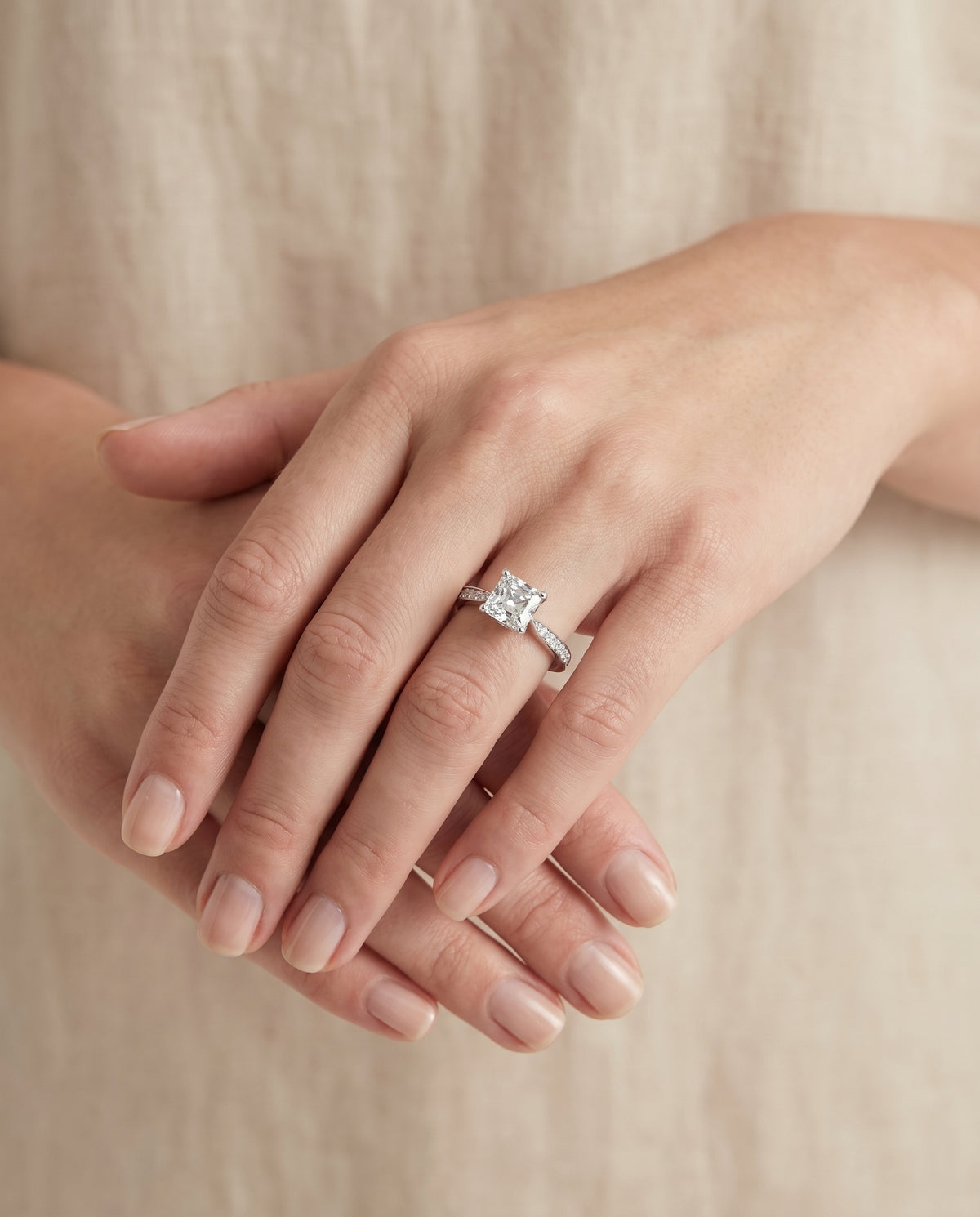 The Carrie Pavé Asscher Cut Engagement Ring Setting in 18K White Gold