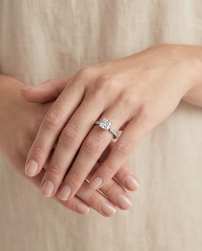 The Carrie Pavé Asscher Cut Engagement Ring Setting in 18K White Gold