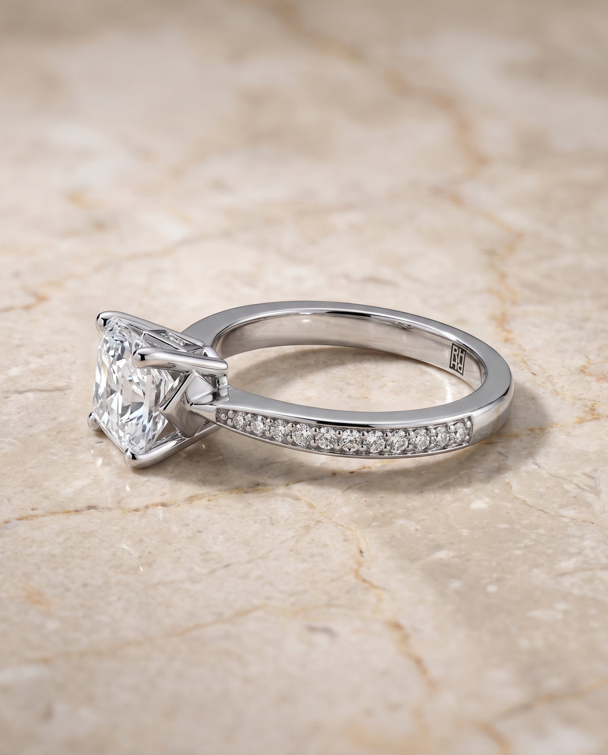 The Carrie Pavé Asscher Cut Engagement Ring Setting in 18K White Gold