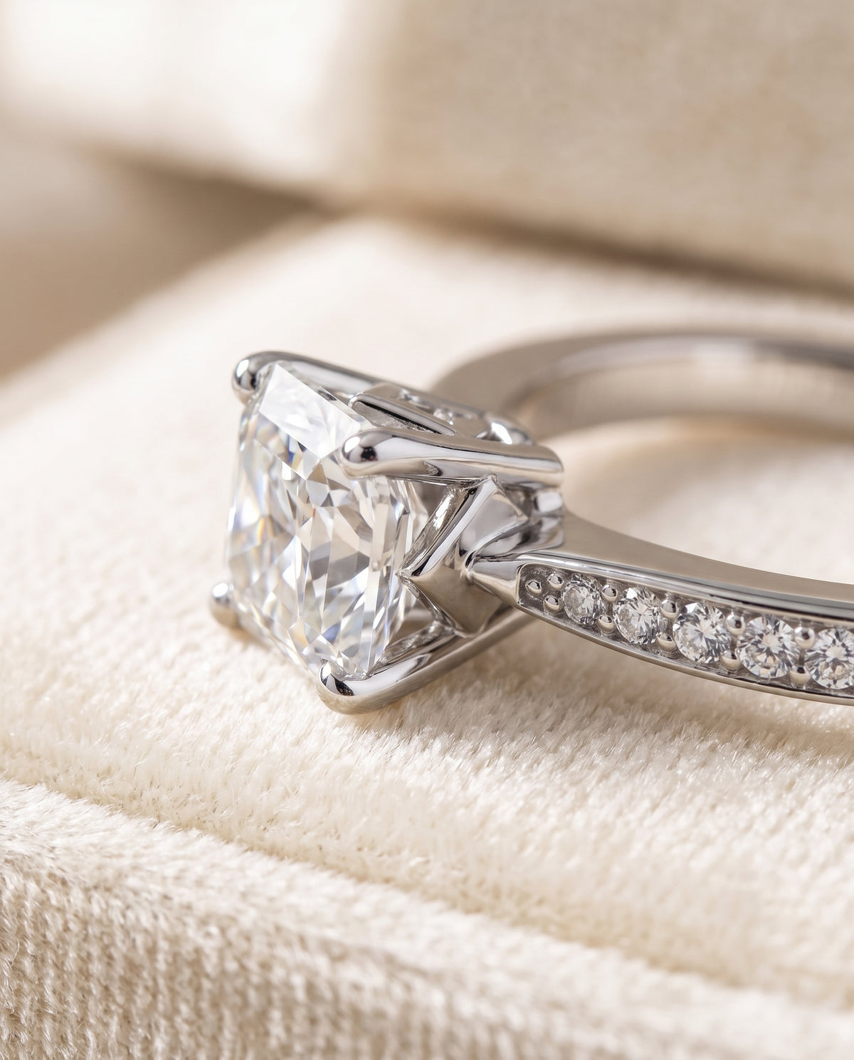 The Carrie Pavé Asscher Cut Engagement Ring Setting in 18K White Gold
