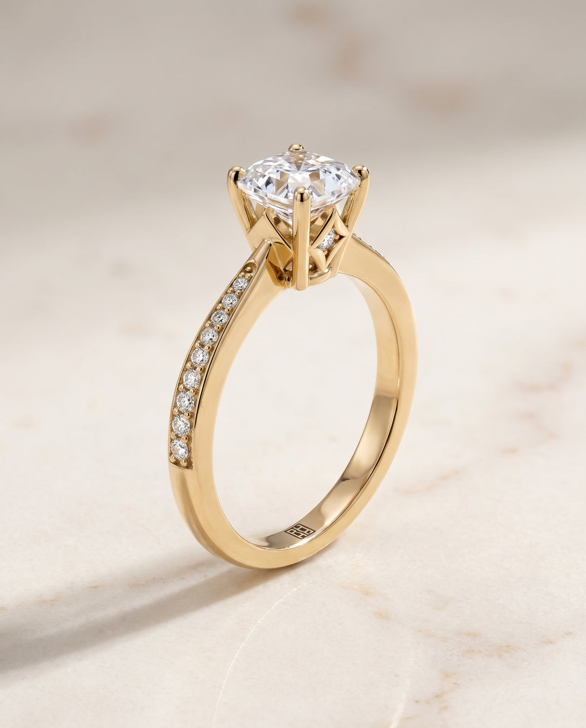 The Carrie Pavé Asscher Cut Engagement Ring Setting in 18K Yellow Gold