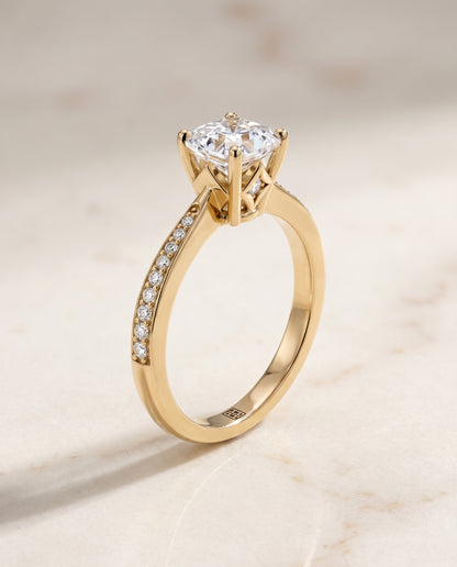 The Carrie Pavé Asscher Cut Engagement Ring Setting in 18K Yellow Gold