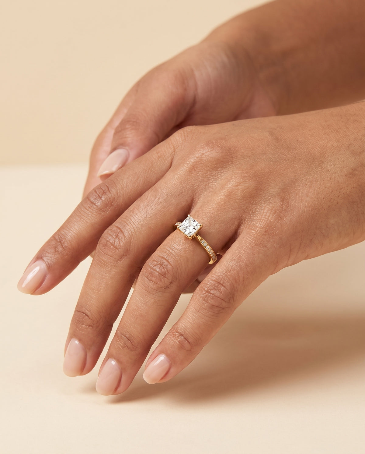 The Carrie Pavé Asscher Cut Engagement Ring Setting in 18K Yellow Gold