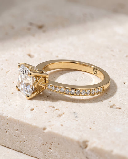 The Carrie Pavé Asscher Cut Engagement Ring Setting in 18K Yellow Gold