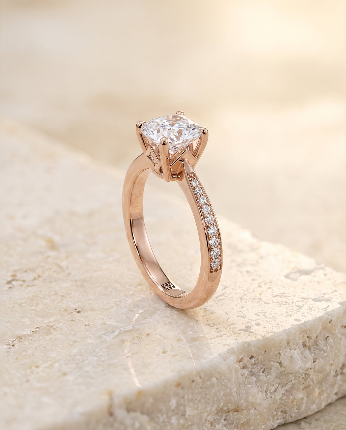 The Carrie Pavé Cushion Cut Engagement Ring Setting in 14K Rose Gold