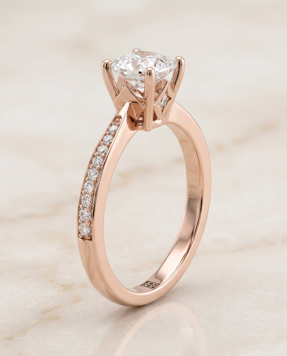 The Carrie Pavé Cushion Cut Engagement Ring Setting in 14K Rose Gold
