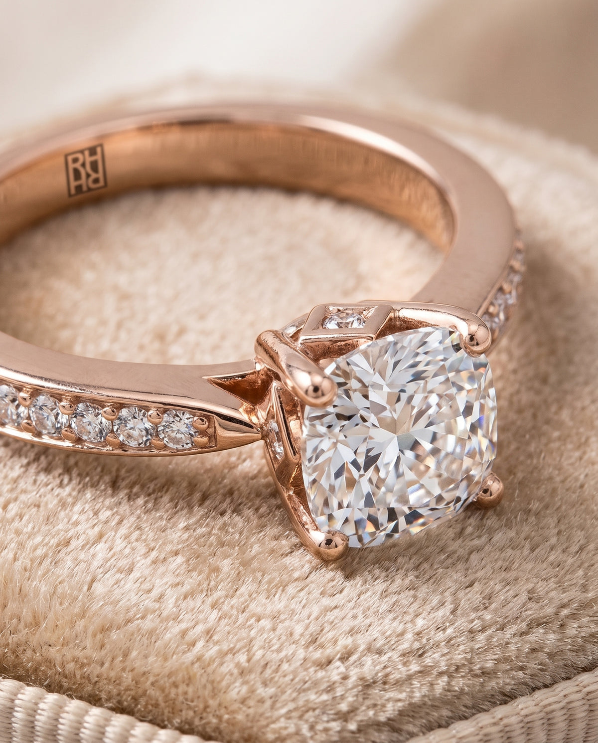 The Carrie Pavé Cushion Cut Engagement Ring Setting in 14K Rose Gold