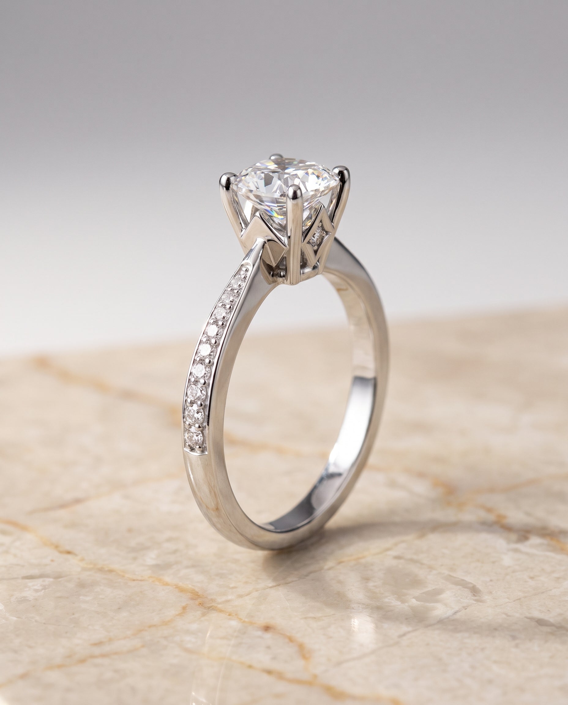 The Carrie Pavé Cushion Cut Engagement Ring Setting in 18K White Gold