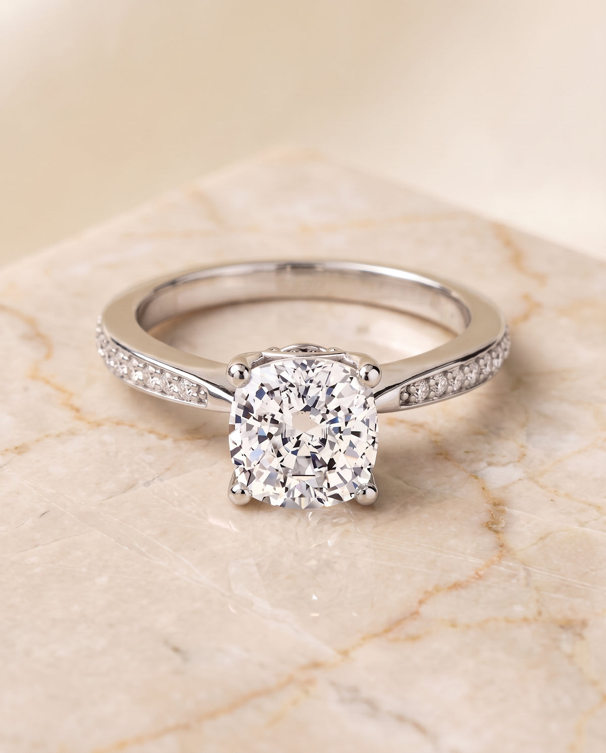 The Carrie Pavé Cushion Cut Engagement Ring Setting in 18K White Gold