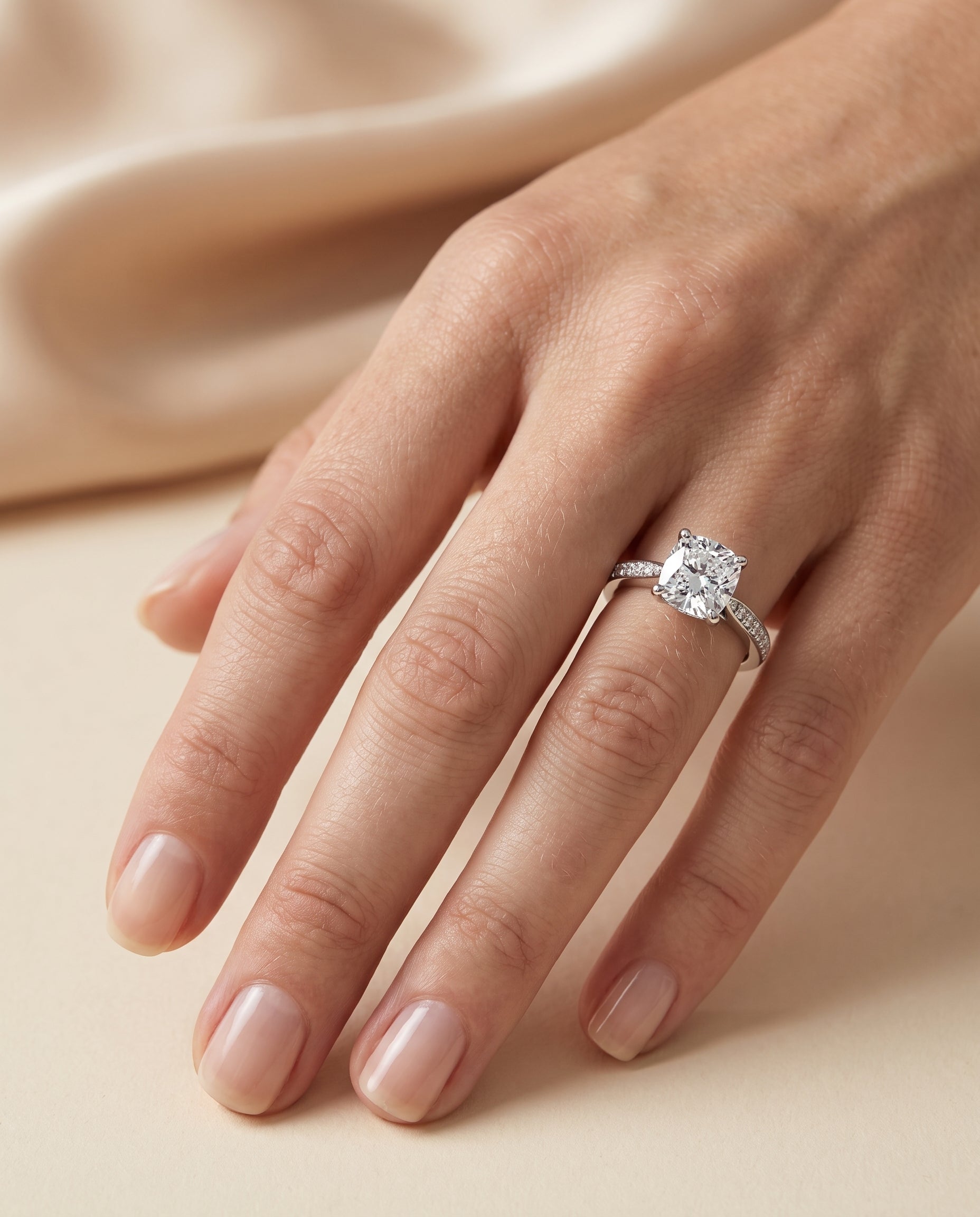 The Carrie Pavé Cushion Cut Engagement Ring Setting in 18K White Gold