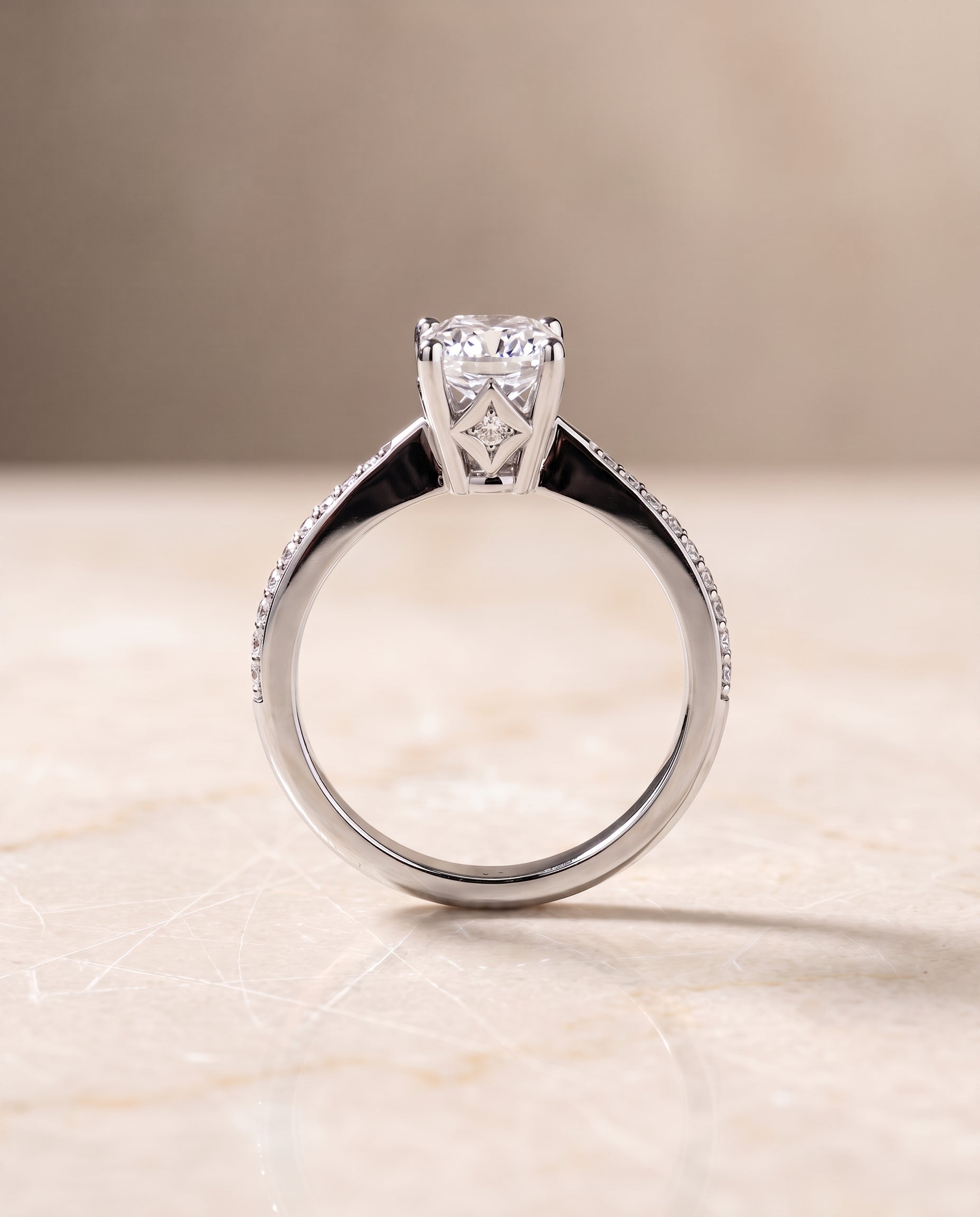 The Carrie Pavé Cushion Cut Engagement Ring Setting in 18K White Gold