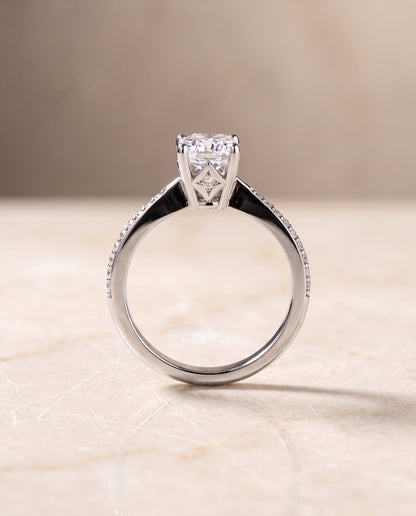 The Carrie Pavé Cushion Cut Engagement Ring Setting in 18K White Gold