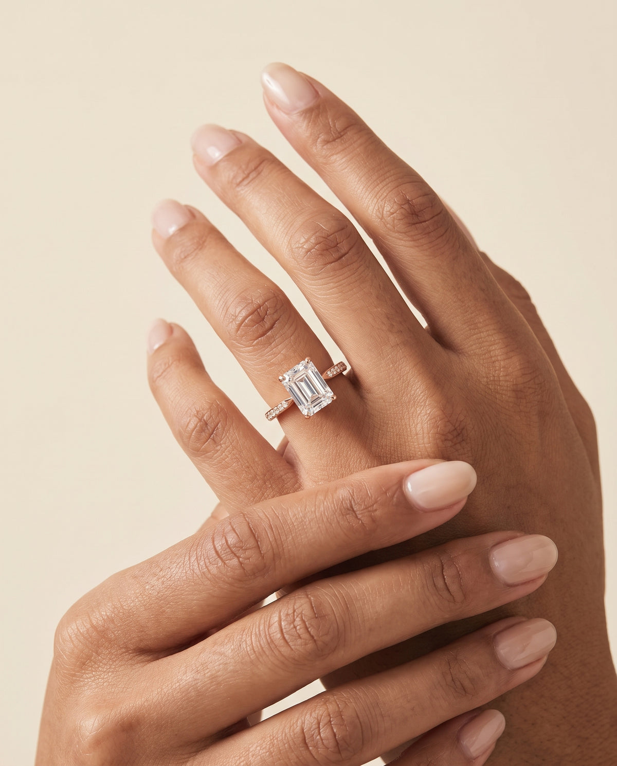 The Carrie Pavé Emerald Cut Engagement Ring Setting in 14K Rose Gold