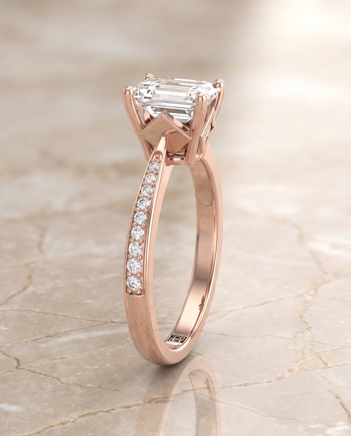 The Carrie Pavé Emerald Cut Engagement Ring Setting in 14K Rose Gold
