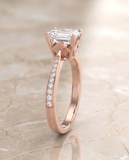 The Carrie Pavé Emerald Cut Engagement Ring Setting in 14K Rose Gold