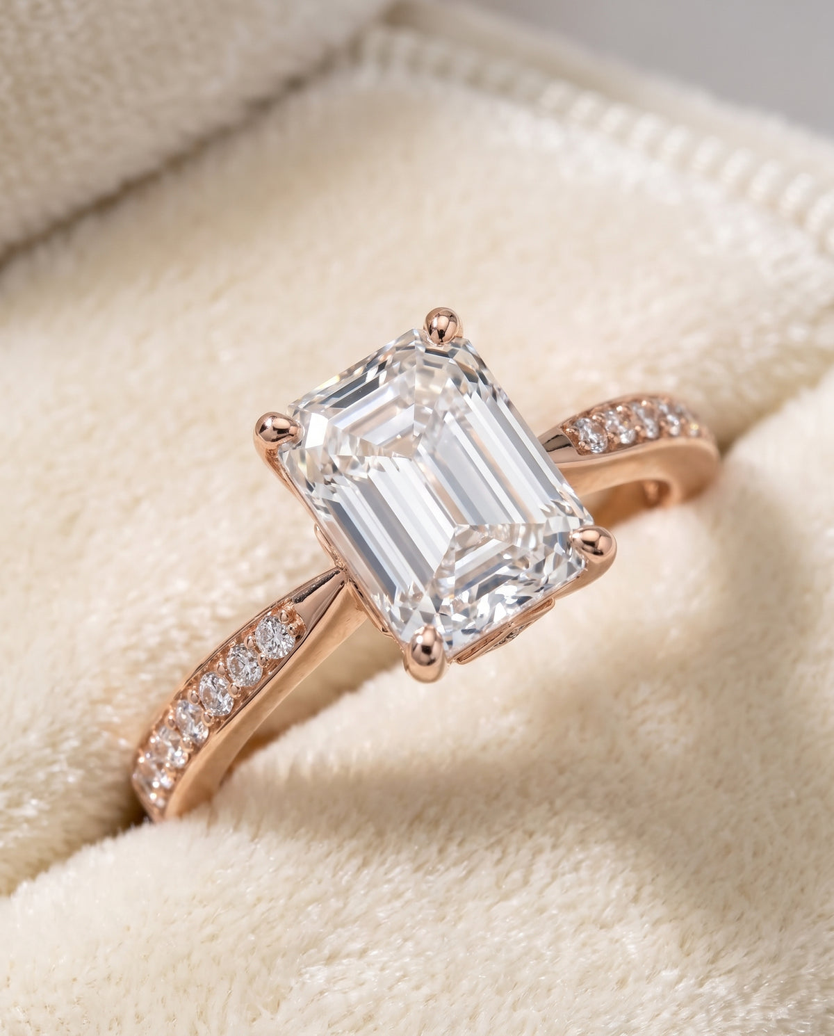 The Carrie Pavé Emerald Cut Engagement Ring Setting in 14K Rose Gold
