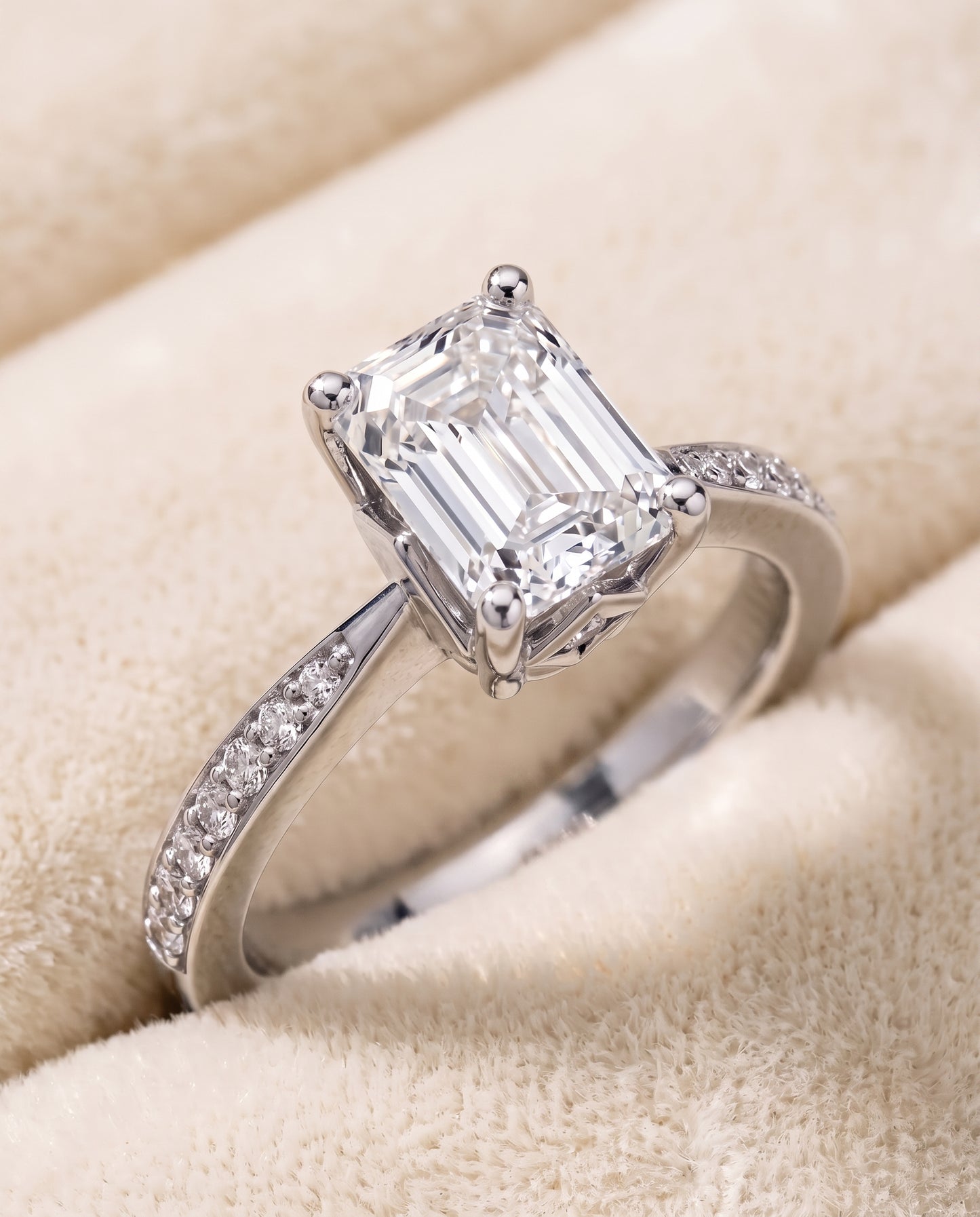 The Carrie Pavé Emerald Cut Engagement Ring Setting in 18K White Gold