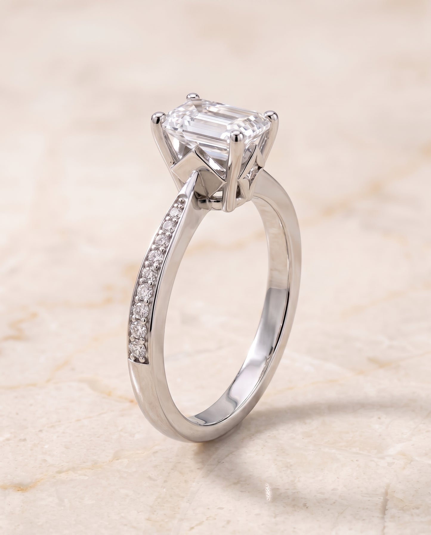 The Carrie Pavé Emerald Cut Engagement Ring Setting in 18K White Gold
