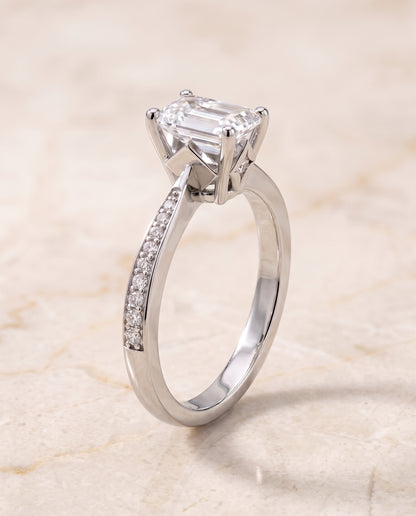 The Carrie Pavé Emerald Cut Engagement Ring Setting in 18K White Gold