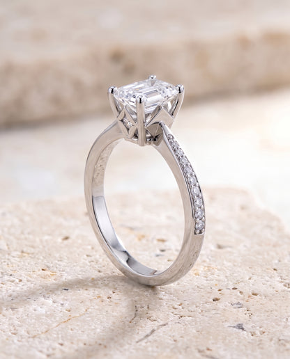 The Carrie Pavé Emerald Cut Engagement Ring Setting in 18K White Gold