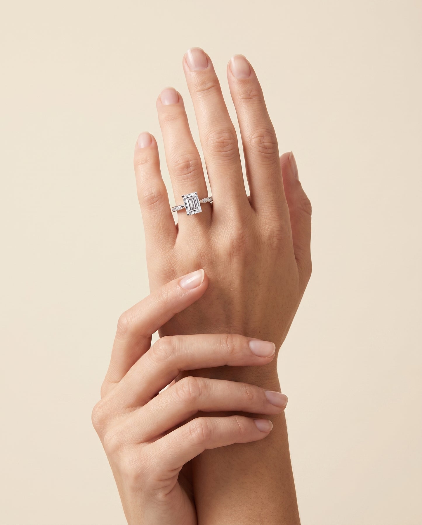 The Carrie Pavé Emerald Cut Engagement Ring Setting in 18K White Gold