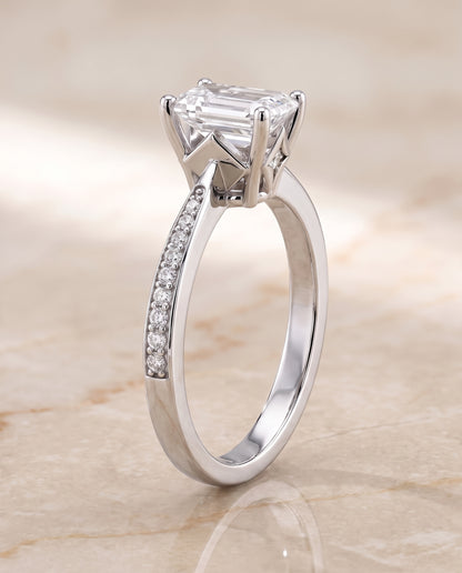 The Carrie Pavé Emerald Cut Engagement Ring Setting in 18K White Gold