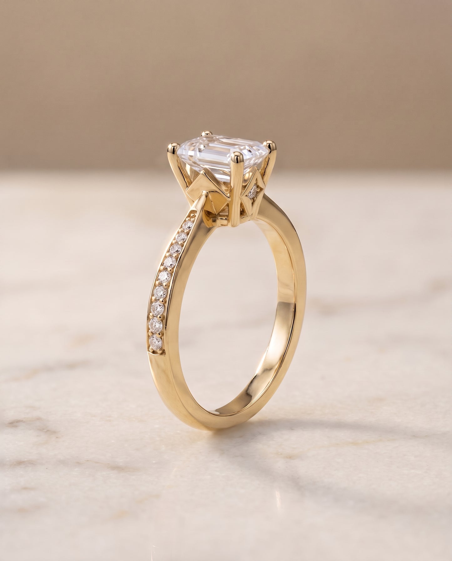 The Carrie Pavé Emerald Cut Engagement Ring Setting in 18K Yellow Gold