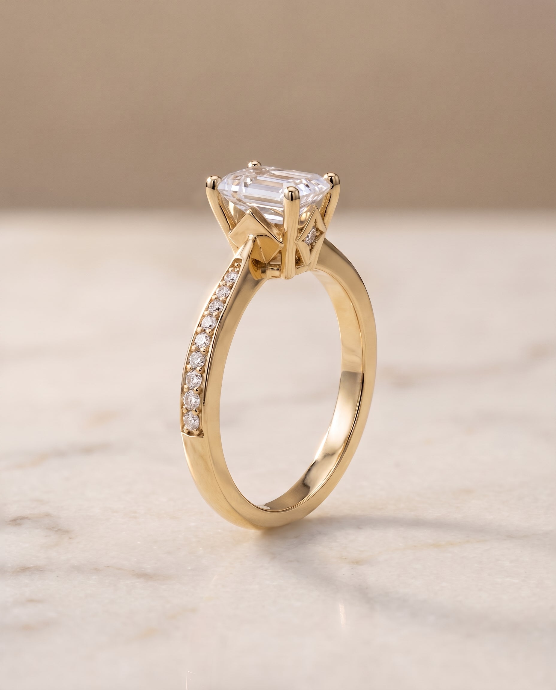 Pavé Cut styling on The Carrie emerald engagement ring setting | RockHer