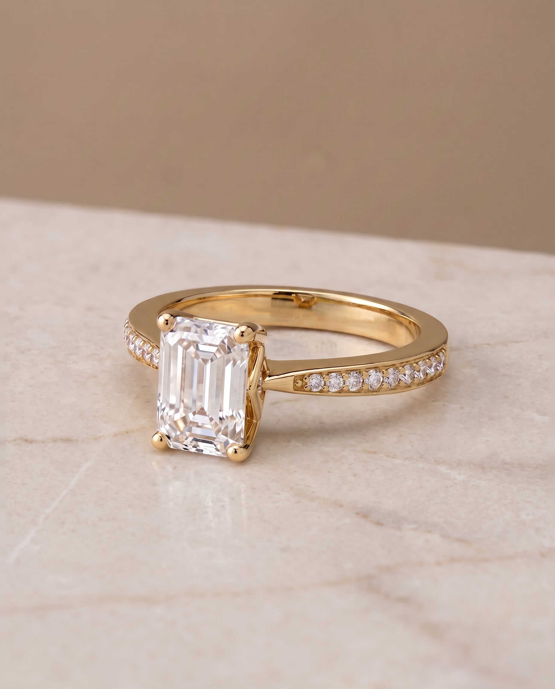 The Carrie Pavé Emerald Cut Engagement Ring Setting in 18K Yellow Gold