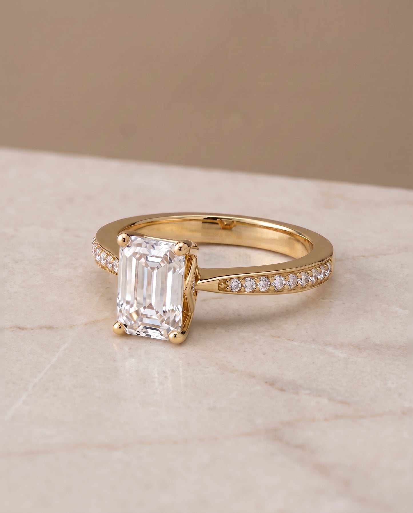 The Carrie Pavé Emerald Cut Engagement Ring Setting in 18K Yellow Gold