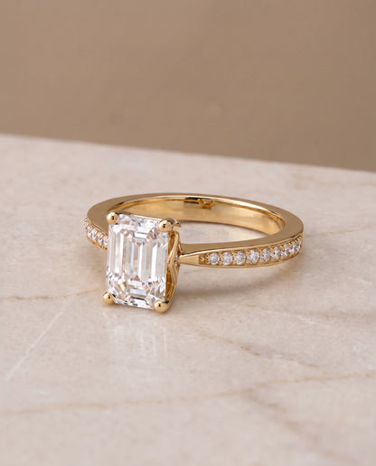 The Carrie Pavé Emerald Cut Engagement Ring Setting in 18K Yellow Gold