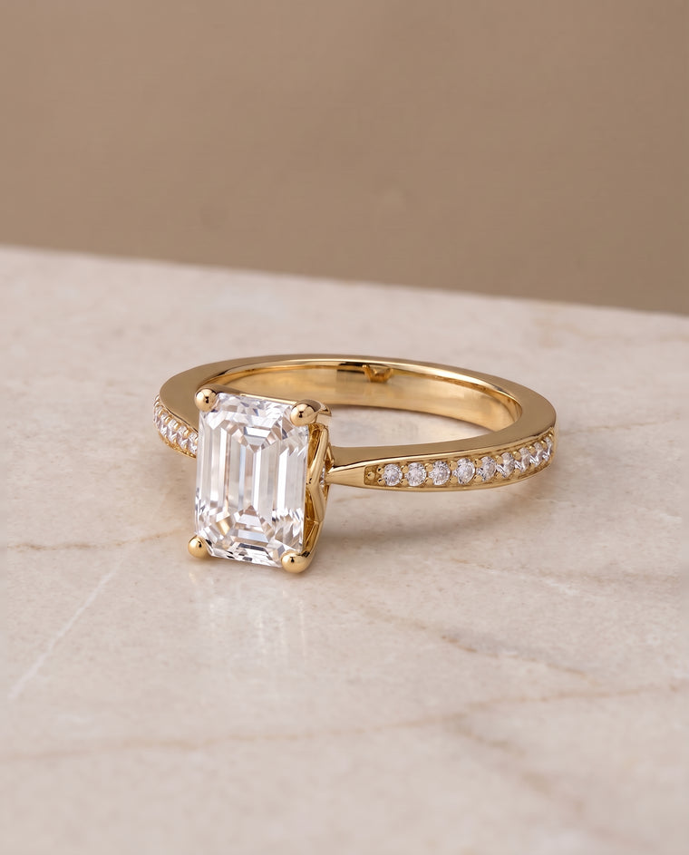 The Carrie Pavé Emerald Cut Engagement Ring Setting in 18K Yellow Gold