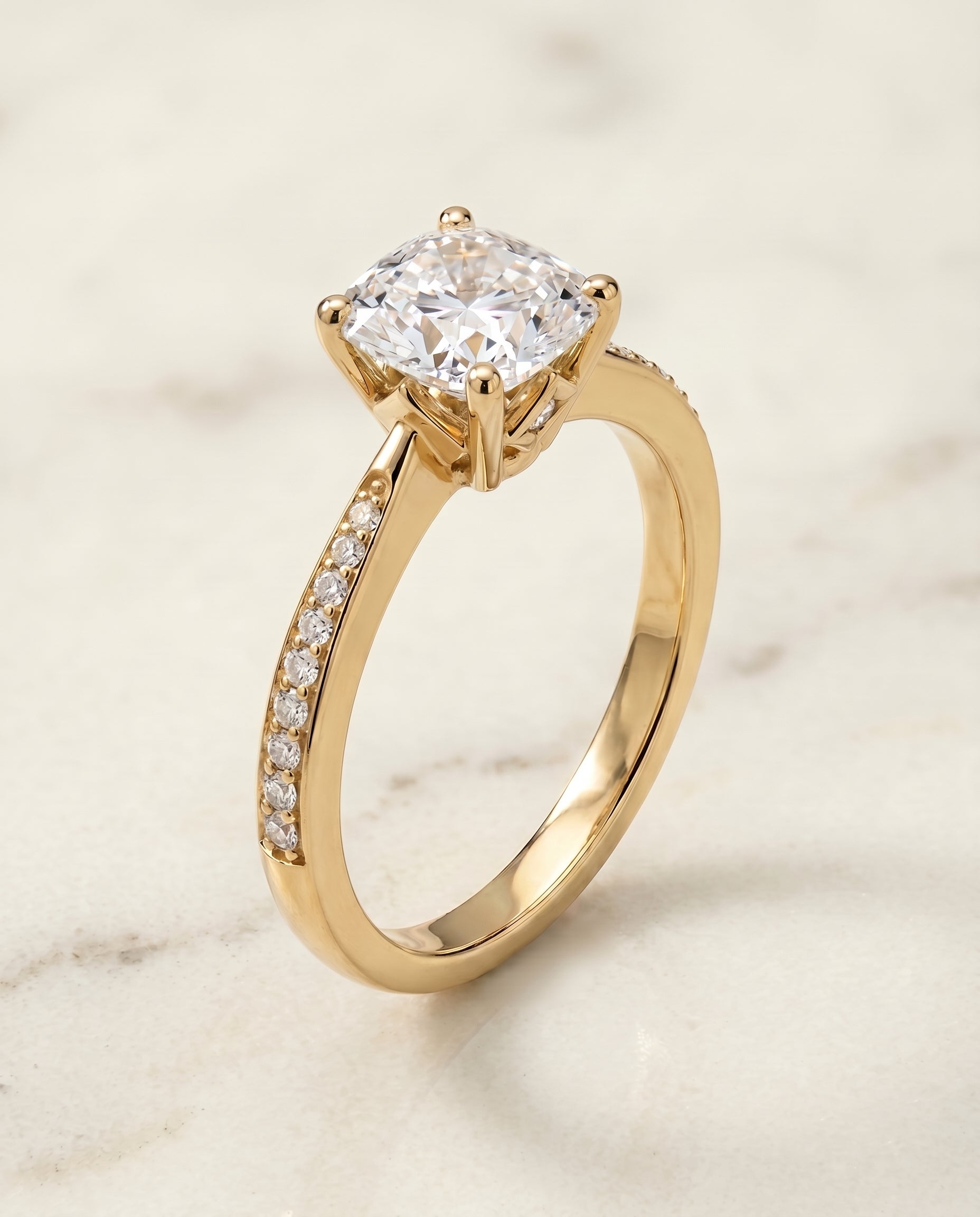 The Carrie setting for cushion diamonds, made to order in 18K Yellow Gold | RockHer